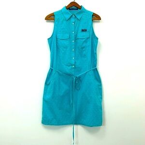 Columbia PFG Teal Cotton Polka Dot Dress Size Small Summer Golf Travel Active